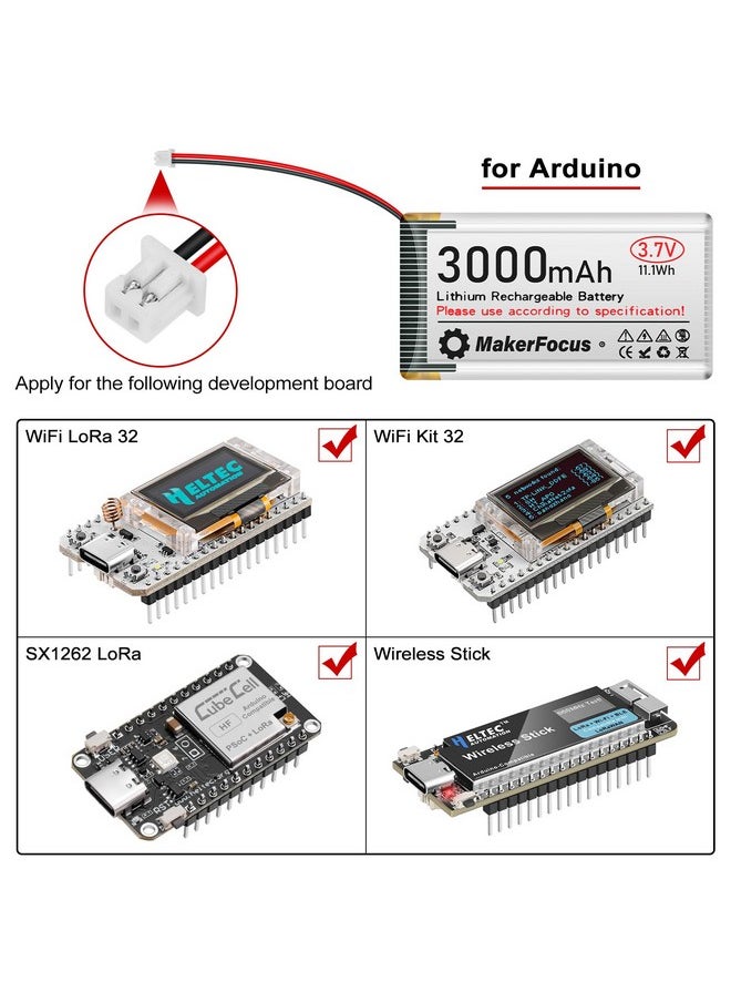 4Pcs 3.7V 3000Mah Lithium Rechargeable Battery 1S 1C Lipo Battery With Protection Board Insulated Rubber Tape And Micro Jst 1.25 Plug For Ar Duino Nodemcu Esp32 Development Board