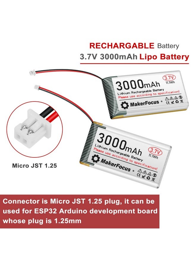 4Pcs 3.7V 3000Mah Lithium Rechargeable Battery 1S 1C Lipo Battery With Protection Board Insulated Rubber Tape And Micro Jst 1.25 Plug For Ar Duino Nodemcu Esp32 Development Board