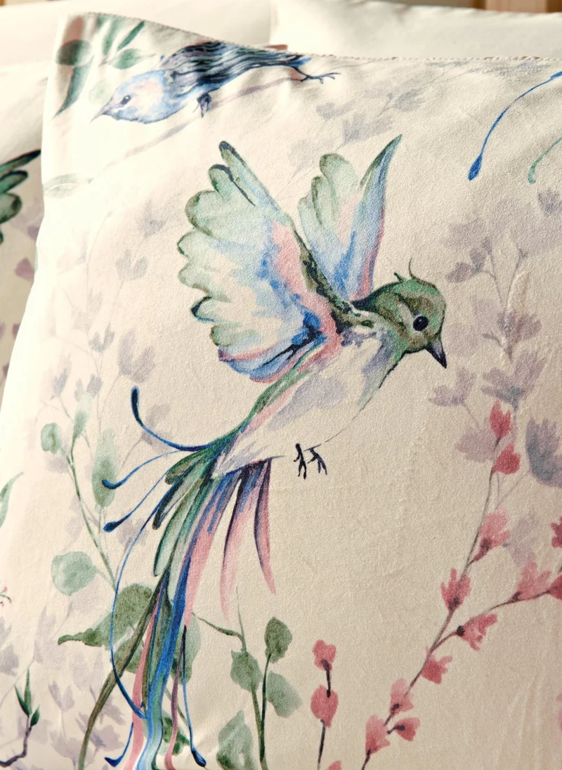 ماتلان Cream Floral Bird Velvet Duvet Set