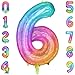 PatiCool Rainbow Number 6 Balloon 40 Inch Large Number Foil Mylar Balloons for 6th Girl Boy Birthday Party Celebration Decorations Supplies Digital Balloons for Wedding Anniversary Events Decora - Image 3