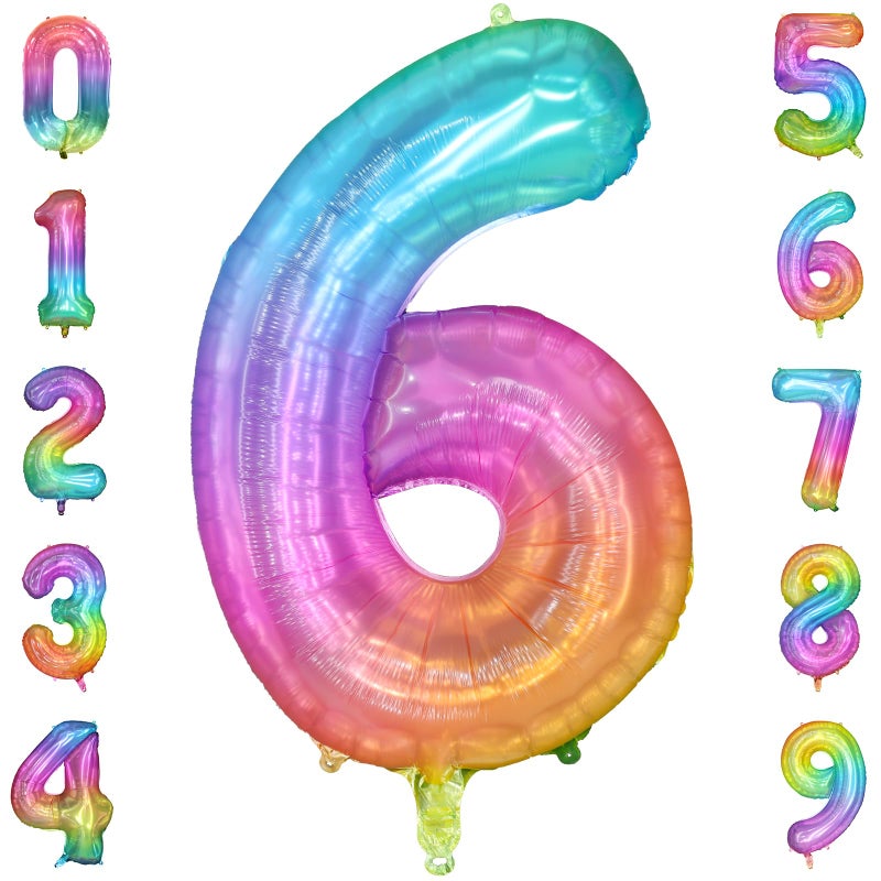 PatiCool Rainbow Number 6 Balloon 40 Inch Large Number Foil Mylar Balloons for 6th Girl Boy Birthday Party Celebration Decorations Supplies Digital Balloons for Wedding Anniversary Events Decora - Image 2