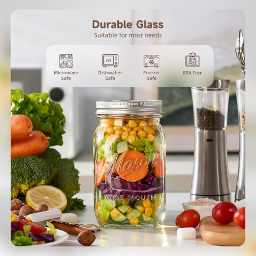 Dralaw Mason Jars 32 oz,6 Pack Large Wide Mouth Mason Jar with Airtight Lids and Bands|Quart Glass Canning Jars for Pickling, Fermenting and Food Storage Microwave&Dishwasher Safe - Image 2
