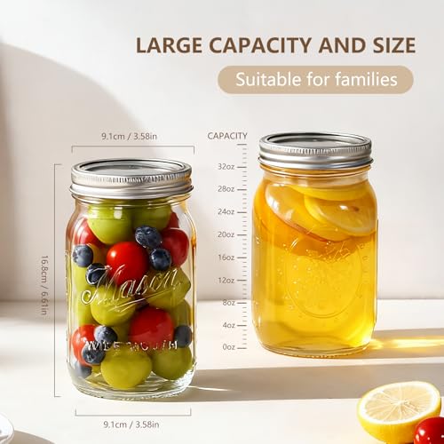 Dralaw Mason Jars 32 oz,6 Pack Large Wide Mouth Mason Jar with Airtight Lids and Bands|Quart Glass Canning Jars for Pickling, Fermenting and Food Storage Microwave&Dishwasher Safe - Image 4