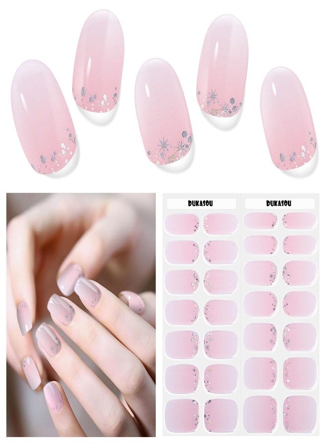 DUKASOU Semi Cured Gel Nail Strips, 28 pcs Gel Nail Stickers Work with Any UV Lights, Long-Lasting Nail Wraps, Stick on Nails for women Easy to Apply & Remove - Image 5