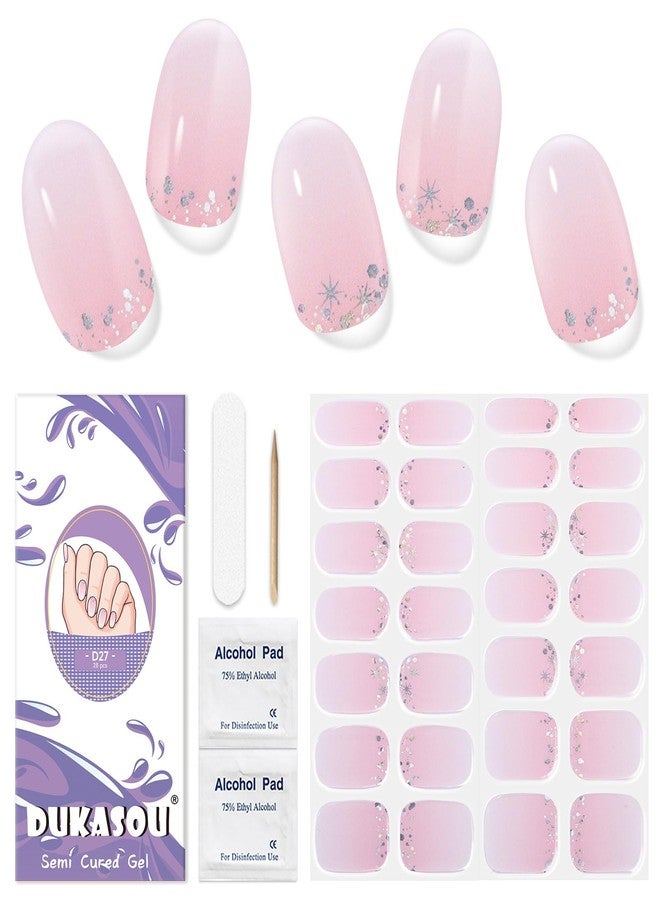 DUKASOU Semi Cured Gel Nail Strips, 28 pcs Gel Nail Stickers Work with Any UV Lights, Long-Lasting Nail Wraps, Stick on Nails for women Easy to Apply & Remove - Image 1