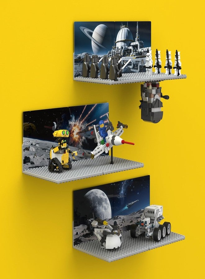 BlissBox 6-Pack Floating Shelves for Wall Compatible with Lego Building Bricks, Space Theme Background Panel, 5x5.5inch Dual-Sided 16x17 Studs for Toy Brick Storage and Display, Gray - Image 1