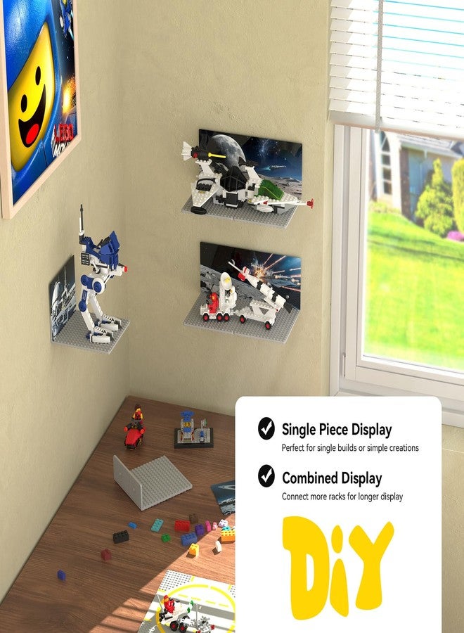 BlissBox 6-Pack Floating Shelves for Wall Compatible with Lego Building Bricks, Space Theme Background Panel, 5x5.5inch Dual-Sided 16x17 Studs for Toy Brick Storage and Display, Gray - Image 5