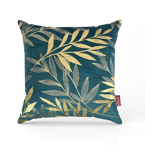 AEROHAVEN Rose Set Of 2 Gold Leaf Printed Hand Made Velvet Throw/Pillow Cushion Covers - Cc-227 - (16 X 16 Inch, Teal Green), 300 TC - Image 2