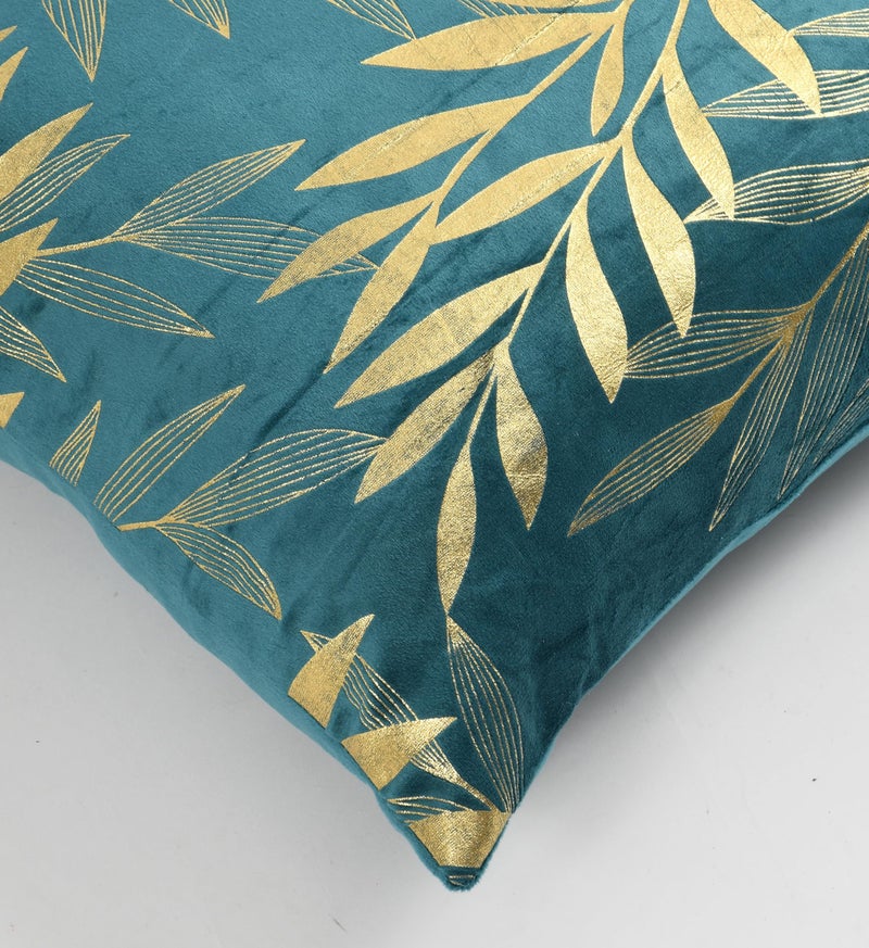 AEROHAVEN Rose Set Of 2 Gold Leaf Printed Hand Made Velvet Throw/Pillow Cushion Covers - Cc-227 - (16 X 16 Inch, Teal Green), 300 TC - Image 3