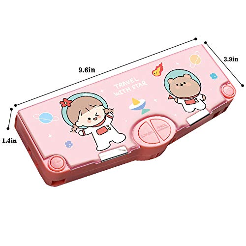Minache Cartoon Girls Pattern Multifunction Plastic Pencil Case Pen Pencil Box Stationery Set with Pop Out Scissors and Pencil Sharpener - Image 3
