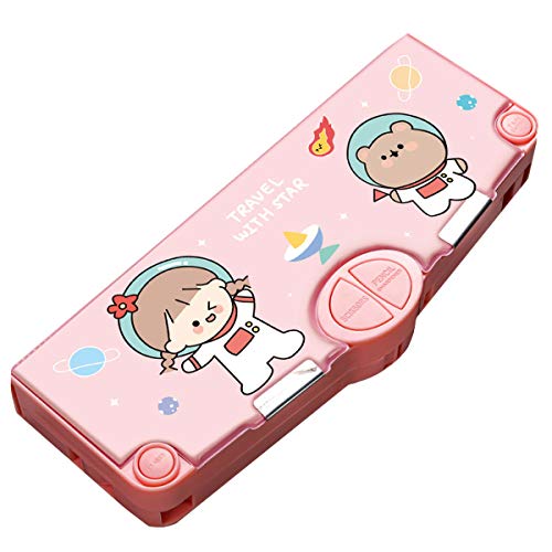 Minache Cartoon Girls Pattern Multifunction Plastic Pencil Case Pen Pencil Box Stationery Set with Pop Out Scissors and Pencil Sharpener - Image 1