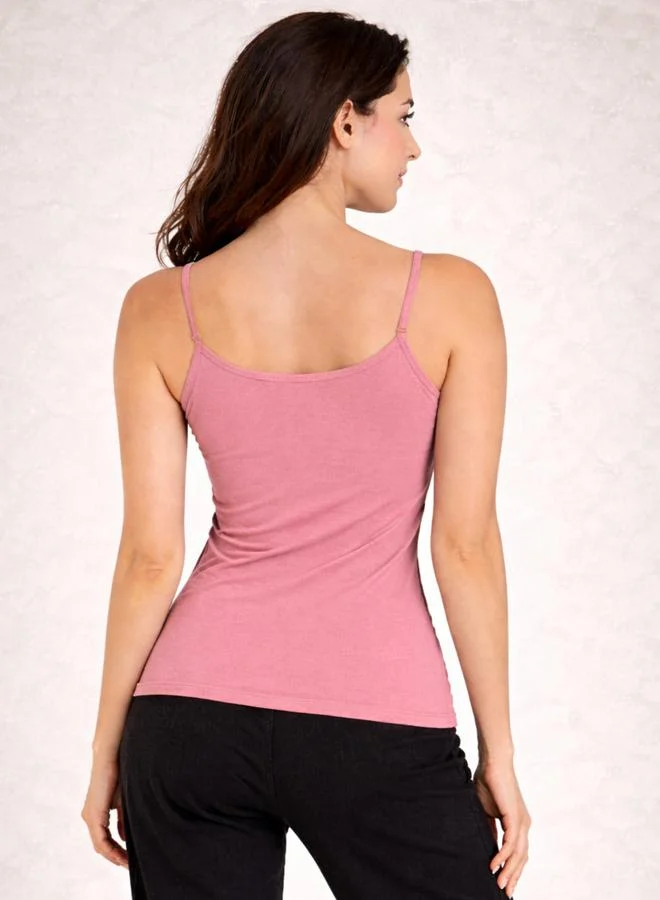 تايك تو Pink Solid Soft Cotton Adjustable Strap Cami By Lazzycat