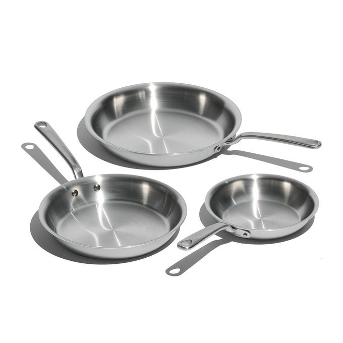 COOKWARE 3PIECE INCLUDES 81012 STAINLESS FRYING PAN SET 5 PLY STAINLESS CLAD PROFESSIONAL COOKWARE CRAFTED IN ITALY INDUCTION COMPATIBLE