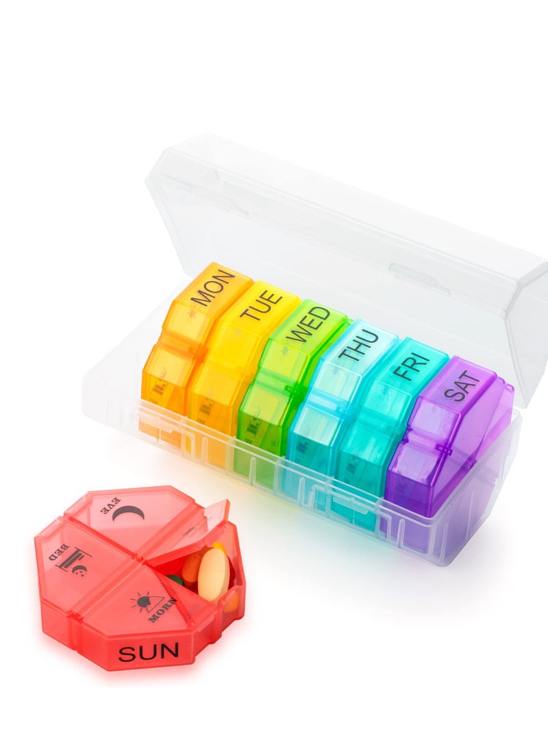 SYOSI Weekly Pill Organizer 4 Times a Day, Large Pill Box 7 Day, Daily Pill Case with 28 Extra Large Compartments, Portable Travel Pill Container, Big Medicine Organizer for Supplement, Medicine, Vitamin - Image 1