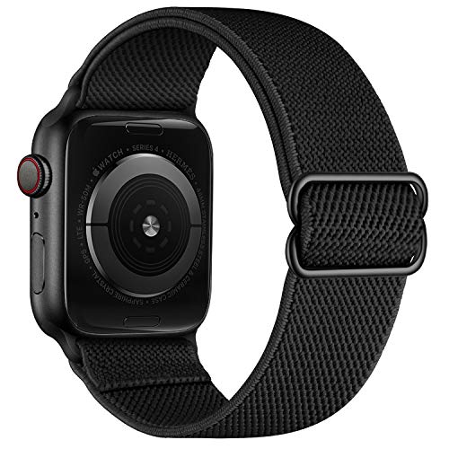OXWALLEN XL Stretch Solo Loop Band Compatible with Apple Watch Series 10/9/8/7/6/5/4 SE Ultra 2/1 49mm 46mm 45mm 44mm, Adjustable Stretchy Elastic Nylon Braided Sport Strap for iWatch Women Men, Black - Image 1