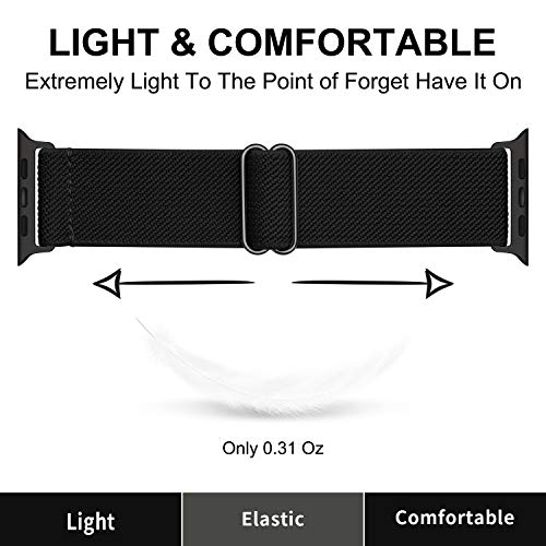OXWALLEN XL Stretch Solo Loop Band Compatible with Apple Watch Series 10/9/8/7/6/5/4 SE Ultra 2/1 49mm 46mm 45mm 44mm, Adjustable Stretchy Elastic Nylon Braided Sport Strap for iWatch Women Men, Black - Image 5
