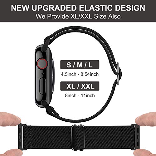 OXWALLEN XL Stretch Solo Loop Band Compatible with Apple Watch Series 10/9/8/7/6/5/4 SE Ultra 2/1 49mm 46mm 45mm 44mm, Adjustable Stretchy Elastic Nylon Braided Sport Strap for iWatch Women Men, Black - Image 4