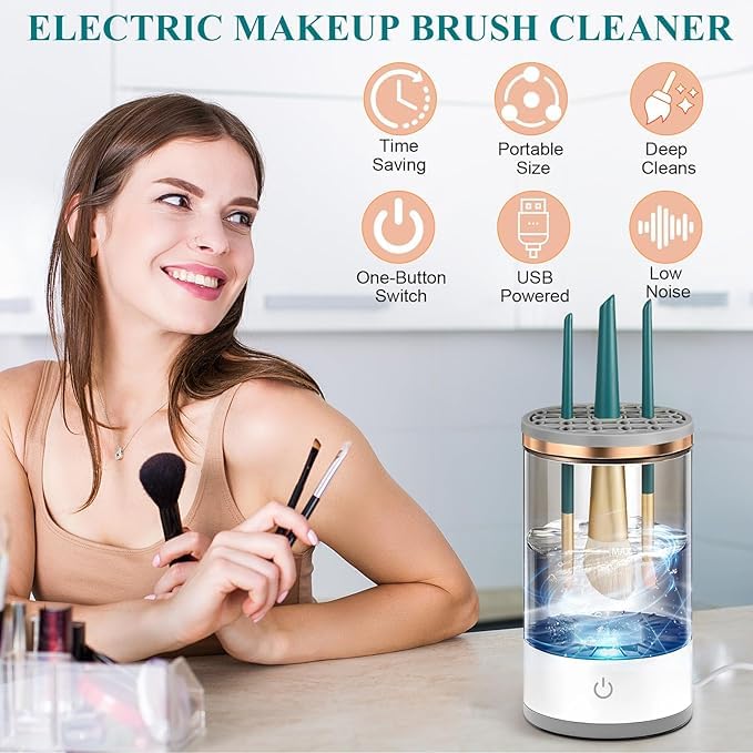 Multibrite Automatic Makeup Brush Cleaner - Makeup Brush Cleaner Tool for All Type Beauty Makeup Brushes Set - Portable Liquid Foundation, Contour, Eyeshadow, Blush Brush Cleaner Machine Tool - Image 5