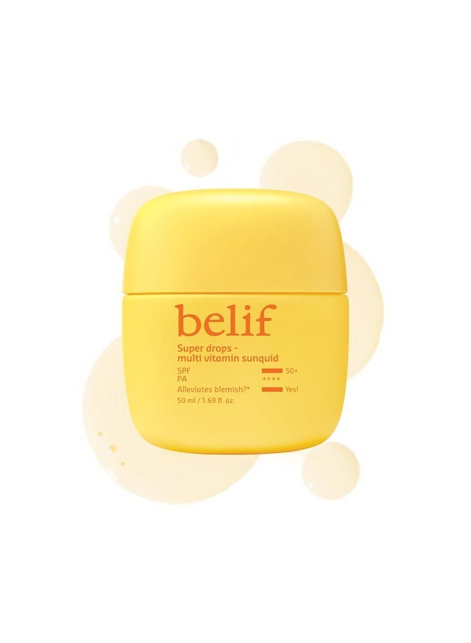 Belif Super Drops Multivitamin Sunquid SPF 50+ PA++++ | Korean Sunscreen with Vitamin C | Reduces Redness, Dullness & Dark Spots | Lightweight Sunscreen with Multi-Vitamins | 50ML - Image 1