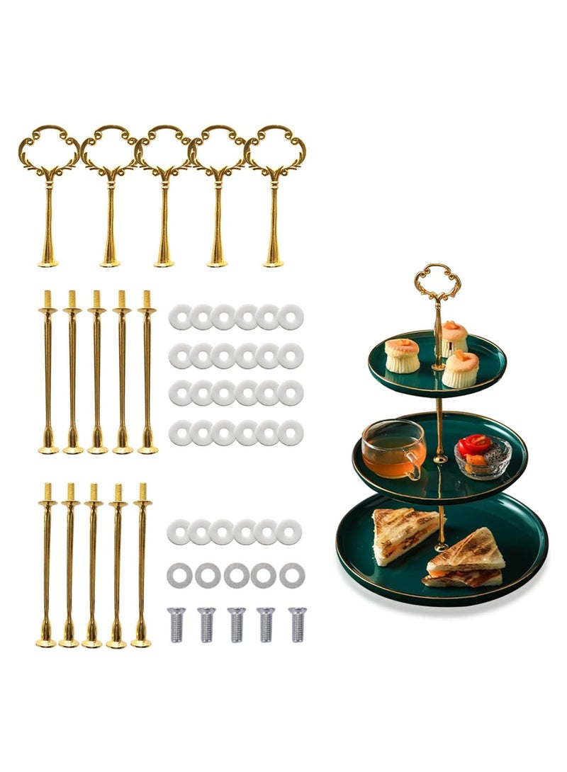Zikra 5 Sets 3 Tier Cupcake Stand Hardware Handles, Vintage Tray Stand Center Holder Fitting with Screws and Flat Washers for Party Wedding Display Stand (Olive Branch Golden) - Image 1