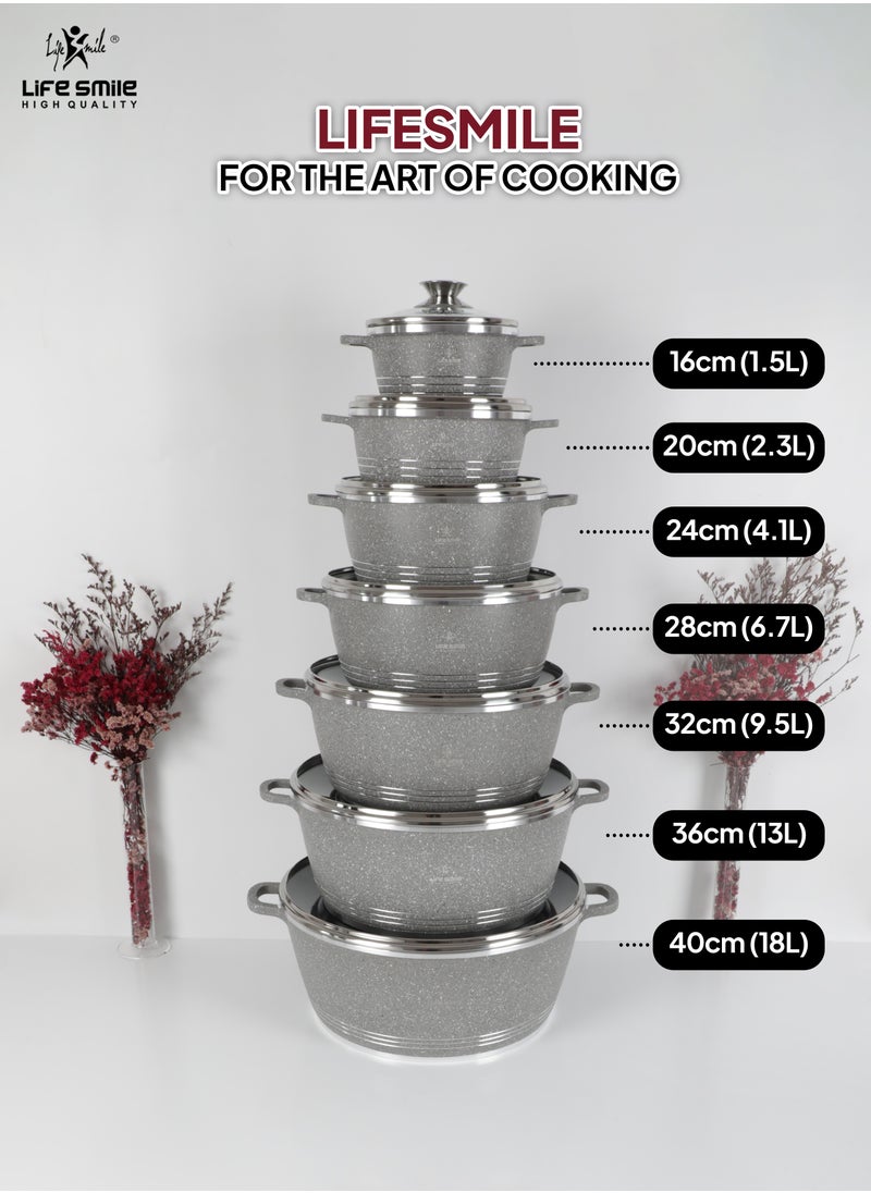 Life Smile 28cm (6.7 Liter) LIFE SMILE Cooking Pot | aluminum Soup Pot With Glass Lid | 100% PFOA Free, Fixed Handle | Multi Layer Non-Stick Granite Coating | oven safe  - Image 2