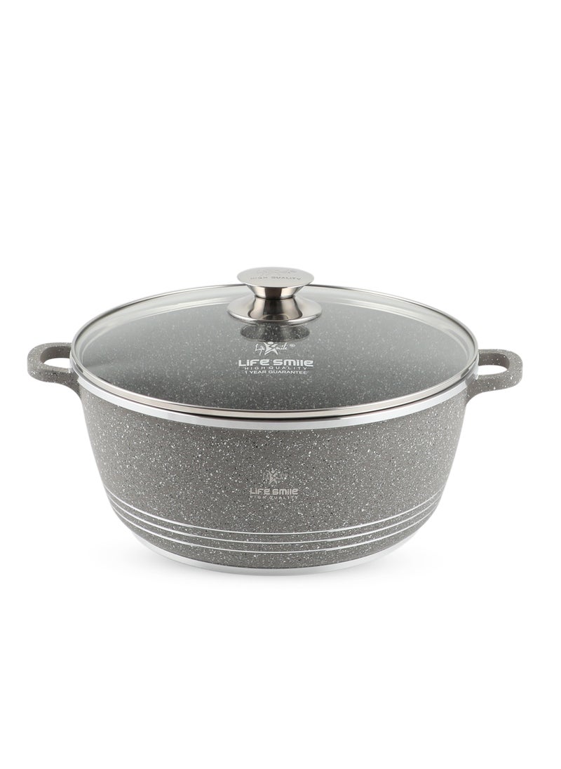 Life Smile - 28cm (6.7 Liter) LIFE SMILE Cooking Pot | aluminum Soup Pot With Glass Lid | 100% PFOA Free, Fixed Handle | Multi Layer Non-Stick Granite Coating | oven safe - Image 1