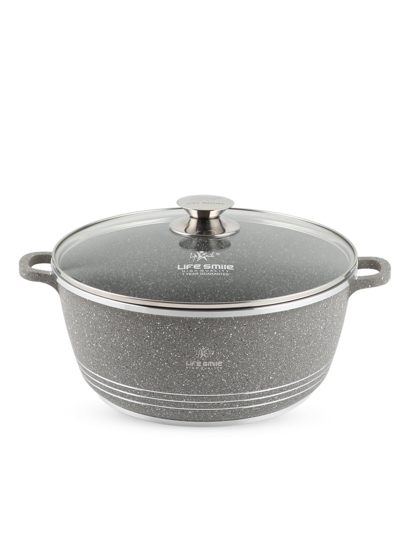 Life Smile 28cm (6.7 Liter) LIFE SMILE Cooking Pot | aluminum Soup Pot With Glass Lid | 100% PFOA Free, Fixed Handle | Multi Layer Non-Stick Granite Coating | oven safe  - Image 1