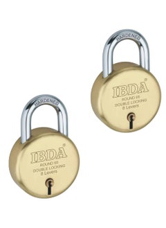 IBDA IBDA Lock and Key 65mm Keyed Lock Double Locking 8 Levers Technology Brass Finish Lock for HomeShuttergateDoorkadiChannelChainShopSchoolWarehouseFlat OutdoorIndoor Pk of 2  - Image 1