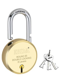 IBDA IBDA Lock and Key 65mm Keyed Lock Double Locking 8 Levers Technology Brass Finish Lock for HomeShuttergateDoorkadiChannelChainShopSchoolWarehouseFlat OutdoorIndoor Pk of 2  - Image 4