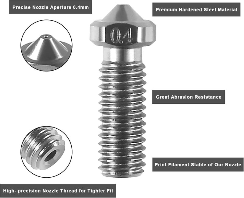 AITIAO 6PCS Volcano Nozzle 0.4mm M6 Hardened Steel Nozzles for J-Head Hotend Extruder Artillery/Sidewinder 3D Printer - Image 5