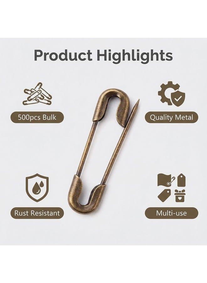Elandy 500PCS Metal Thick Gourd Safety Pins-Steel Wire Pins Clothing Tag Pins Trimming Fastening Safety Locking Clip Buttons DIY Craft Sewing Home Accessories (Bronze) - Image 3