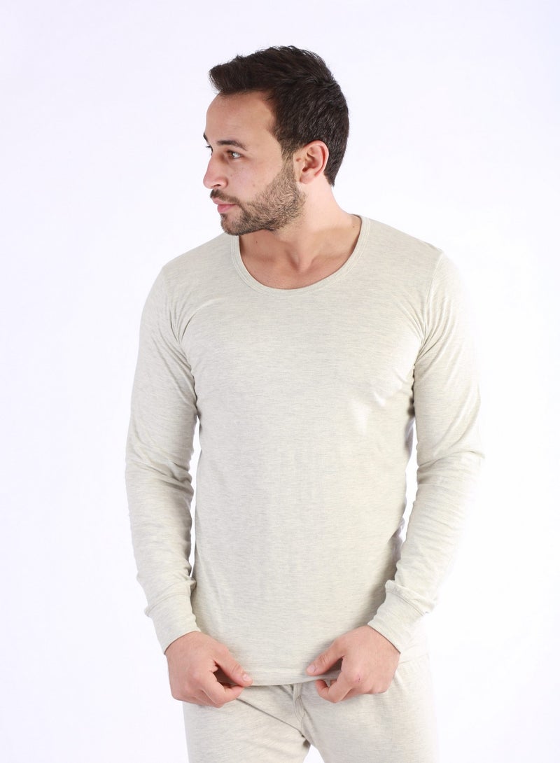 Jet Jet Men Undershirt For Winter Round Neck And Long Sleeves-Beige - Image 3