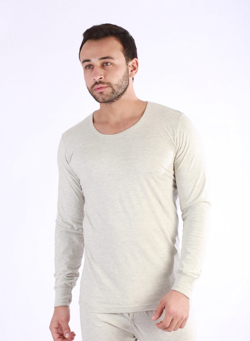 Jet Jet Men Undershirt For Winter Round Neck And Long Sleeves-Beige - Image 1