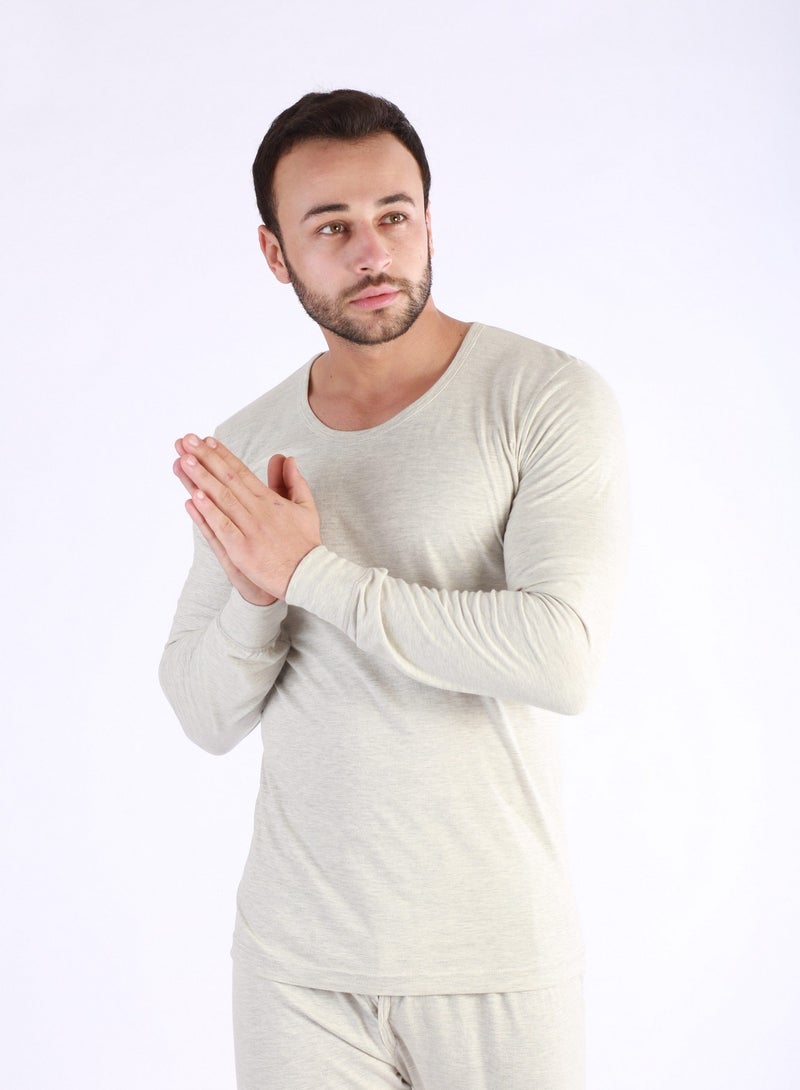 Jet Jet Men Undershirt For Winter Round Neck And Long Sleeves-Beige - Image 2