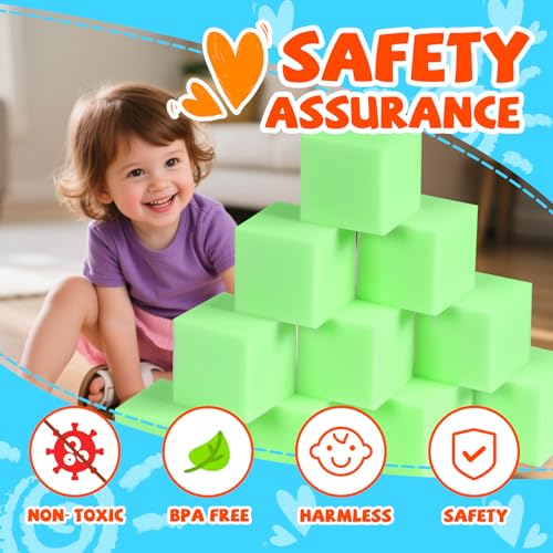 COZYTRAUM 48Pack 5 Inch Foam Cubes Soft Play Pit Fillers for Indoor Games Trampoline Rock Climbing Mats Light Green - Image 5