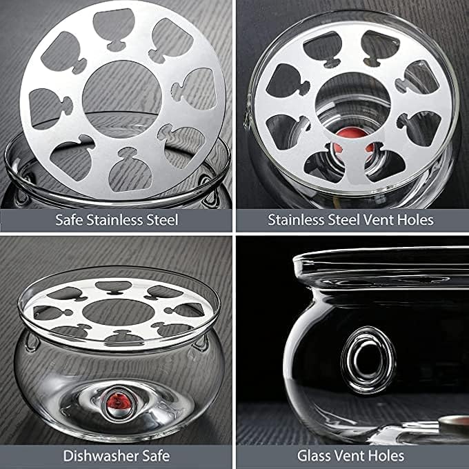 تيلاند مصنوع يدويًا من زجاج البورسليكات الشفاف المقاوم للحرارة، قاعدة تسخين زجاجية لإبريق الشاي المقاوم لتسخين الشاي أو المشروبات - Image 3