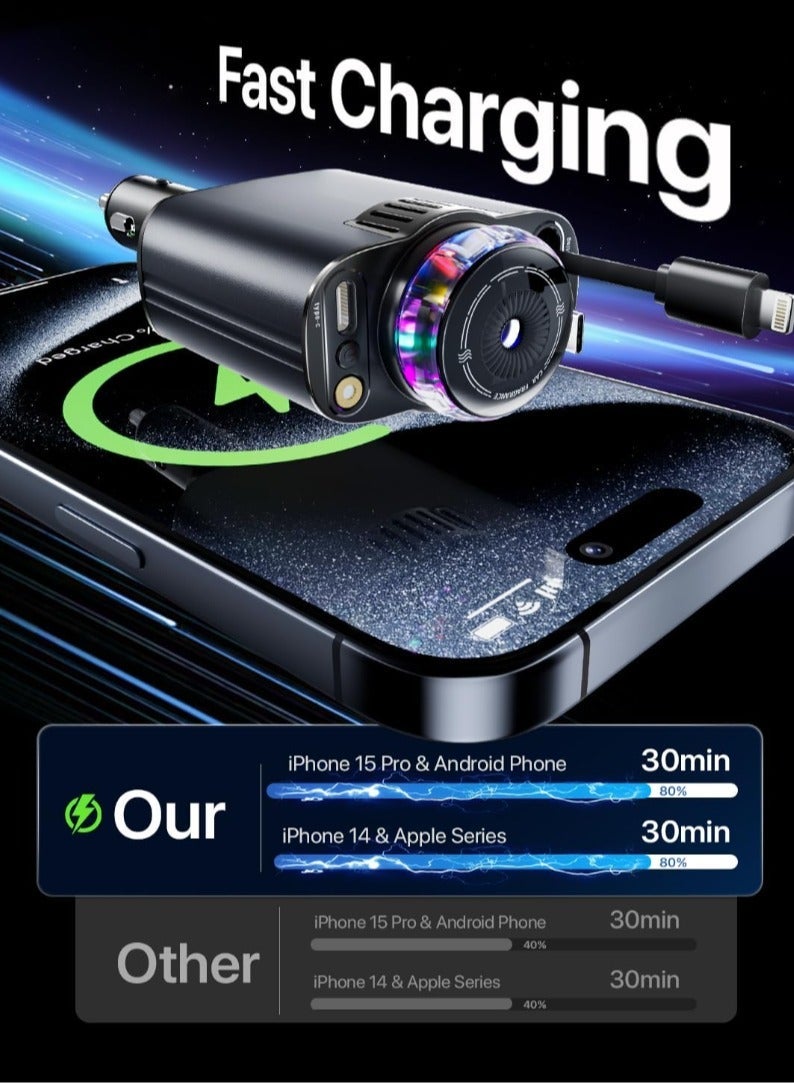 لوييناو عطر سيارة فخمة مع ضوء نجمي أحمر - مشاحن سيارة 5 في 1 قابل للسحب لآيفون 17 16 15 - محول شحن سريع يو اس بي سي لسامسونج أندرويد آيفون 13 14 - Image 5