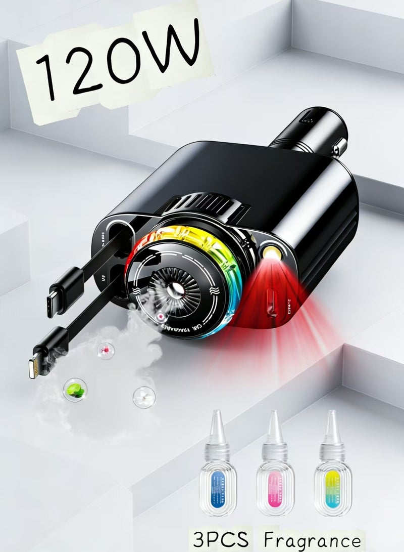 لوييناو عطر سيارة فخمة مع ضوء نجمي أحمر - مشاحن سيارة 5 في 1 قابل للسحب لآيفون 17 16 15 - محول شحن سريع يو اس بي سي لسامسونج أندرويد آيفون 13 14 - Image 1