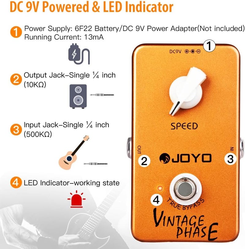JOYO Vintage Phase Pedal Creates Classic Phaser Sounds of the 70s for Electric Guitar True Bypass (JF-06) - Image 5