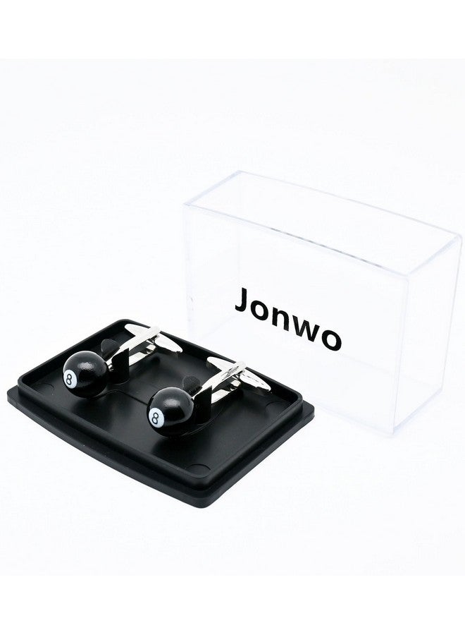 Jonwo Lucky Black 8 Ball Cufflinks For Men Dress In Gift Case Funny Black 8 Men'S Cufflinks Set For Wedding Party Birthday Anniversary Dress - Image 4
