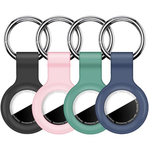 Linsaner 2|4 Pack Compatible with AirTag Holder Keychain Silicone Key Ring for air tagholder Cases Tags Chain for Apple for Air Tag GPS Item Finders Accessories, Black/Pink/Dark Green/Dark Blue - Image 1