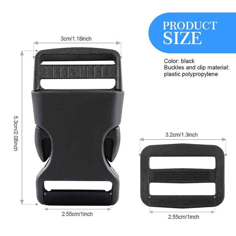YGDZ 1 Inch Plastic Buckles, 80 Side Release Strap Buckles and Slides Parachute Buckles for DIY Backpack Luggage Strap - Image 2