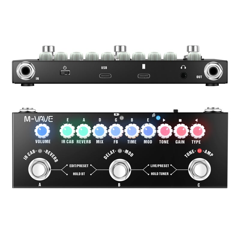 وحدة تأثيرات الجيتار الكهربائي: تصميم صغير محمول - معالج تأثيرات متعدد الوظائف مع 3 مجموعات مسبقة للتوتر، للتمرين والتسجيل بالجيتار الكهربائي - Image 3