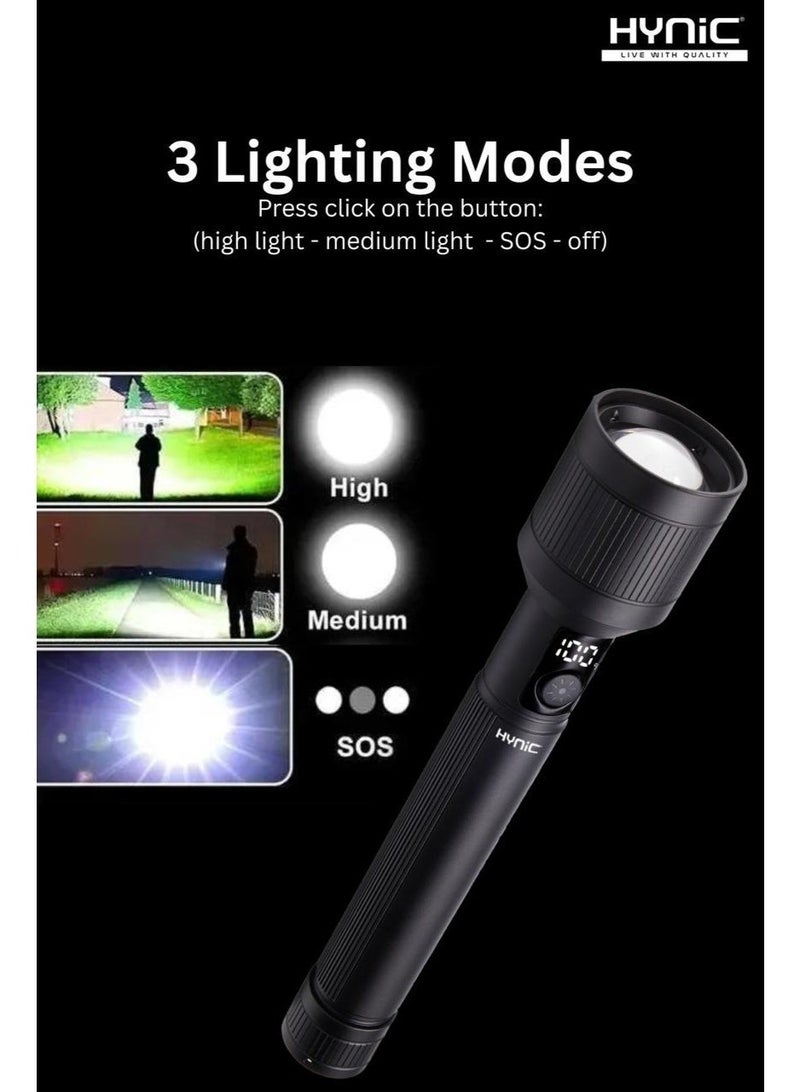 هاينك مصباح LED فائق السطوع – 600 لومن، بطارية قابلة لإعادة الشحن بسعة 10000 مللي أمبير مع شاشة طاقة رقمية وشعاع قابل للتكبير - Image 5