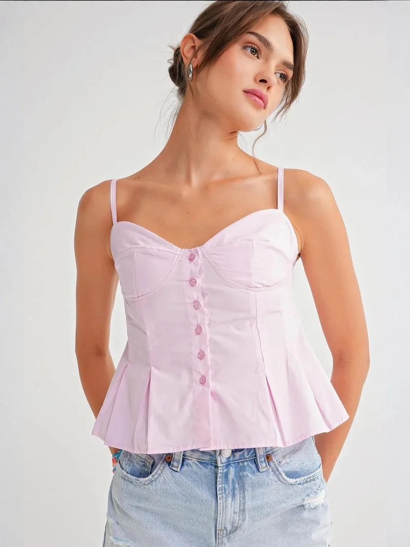 Sweetheart Neck Button-Front Peplum Cami Top