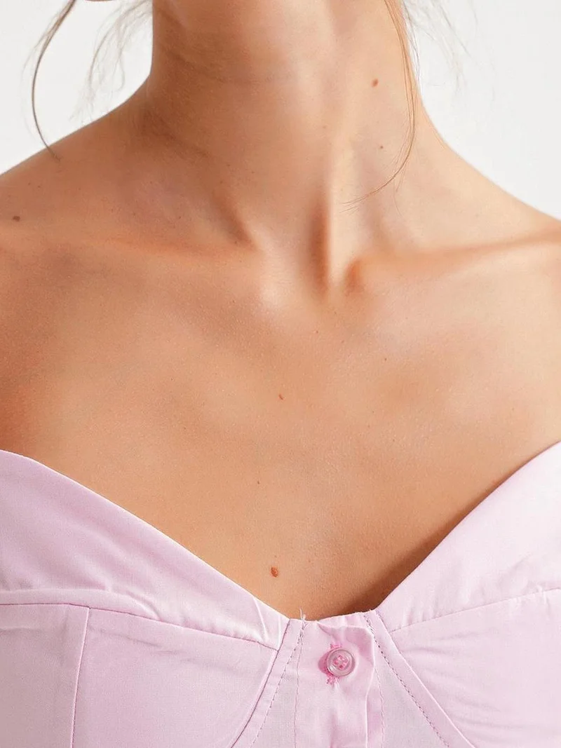 Mixray Powder Pink Sweetheart Neck Button-Front Peplum Cami Top for Women | Best Price UAE