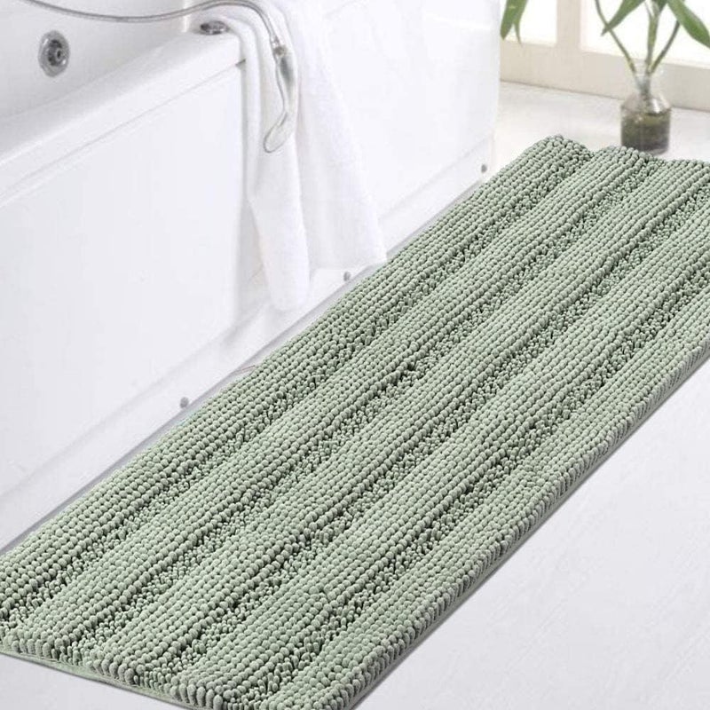 Turquoize Sage Green Bathroom Rugs Runner Extra Long 47 x 17 Large Bath Mat Plush Shaggy Chenille Bathroom Rug Non-Slip Bath Rug Runner Extra Soft & Absorbent Thick Floor Mats, Machine Washable, Sage - Image 1