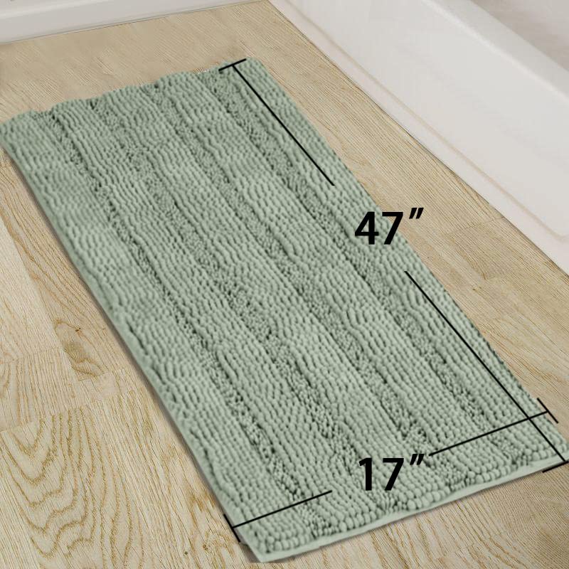 Turquoize Sage Green Bathroom Rugs Runner Extra Long 47 x 17 Large Bath Mat Plush Shaggy Chenille Bathroom Rug Non-Slip Bath Rug Runner Extra Soft & Absorbent Thick Floor Mats, Machine Washable, Sage - Image 5