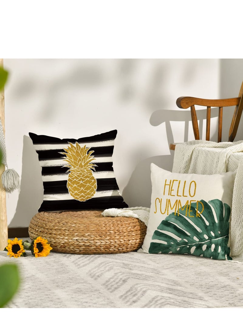 KASTWAVE Watercolor Stripes Tropical Plants Throw Pillow Cover, 18 x 18 Inch Pineapple Flamingo Monstera Cushion Case for Sofa Couch Set of 4 - Image 3