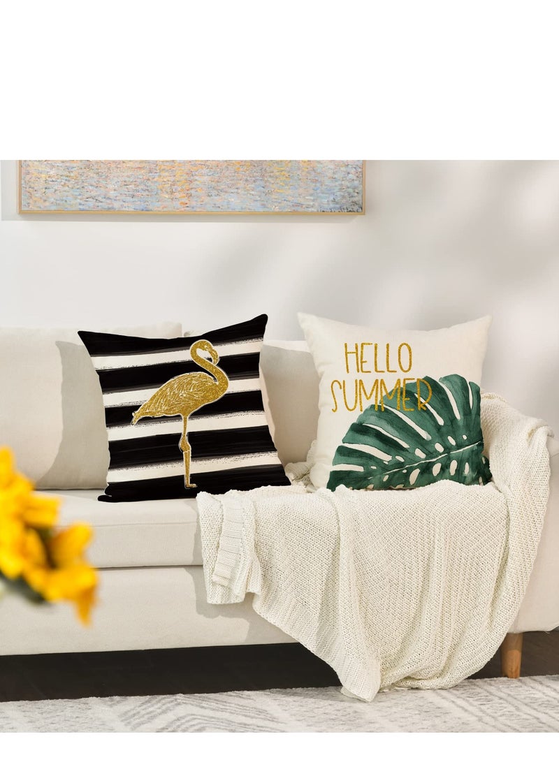 KASTWAVE Watercolor Stripes Tropical Plants Throw Pillow Cover, 18 x 18 Inch Pineapple Flamingo Monstera Cushion Case for Sofa Couch Set of 4 - Image 4